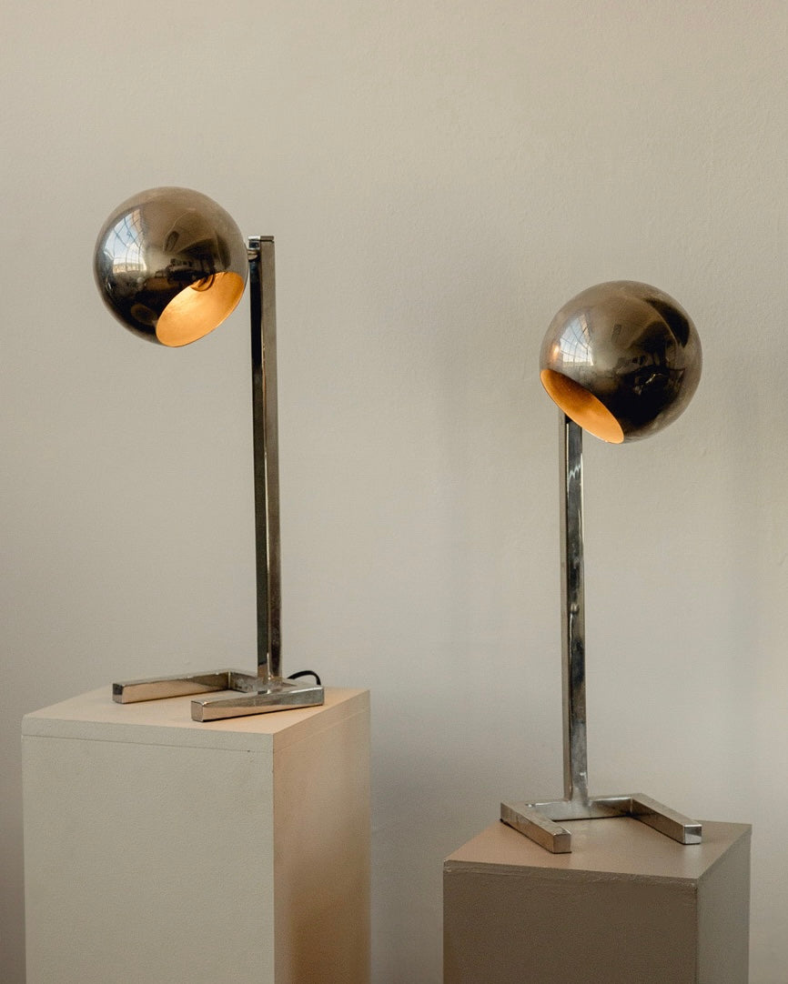 Pair Chrome Eyeball Lamps