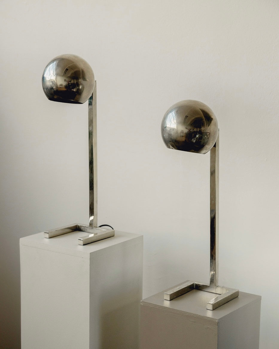 Pair Chrome Eyeball Lamps
