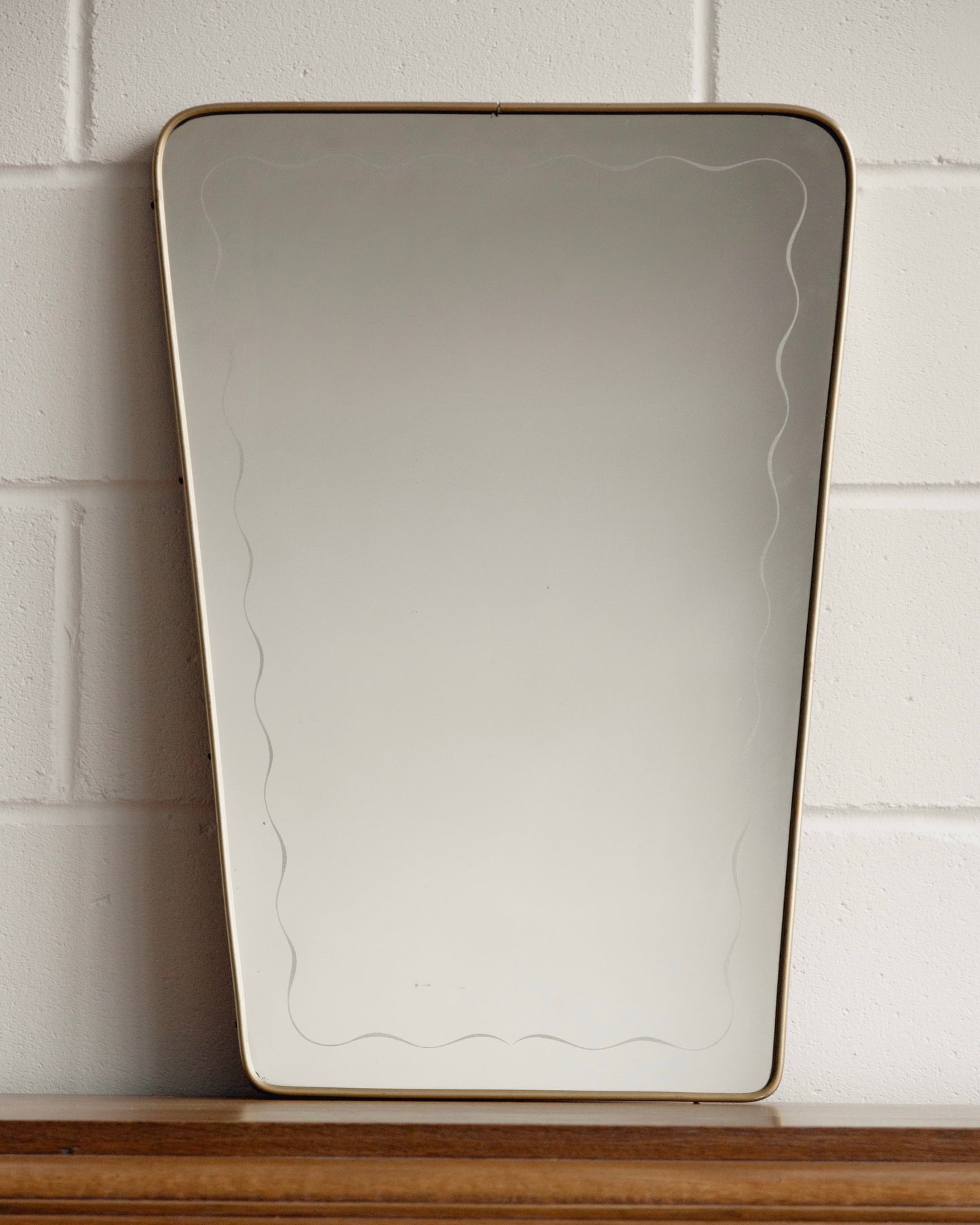 Wavy Italian Brass Shield Mirror