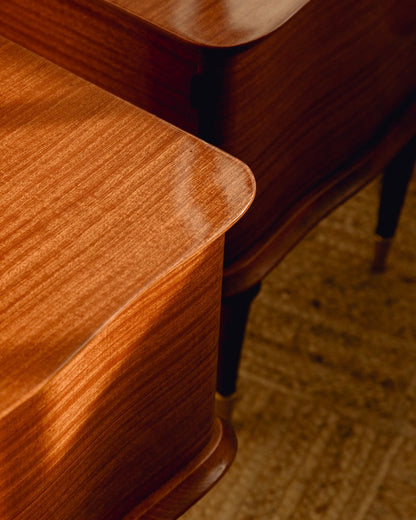 Pair Wavy Satinwood Bedside Tables