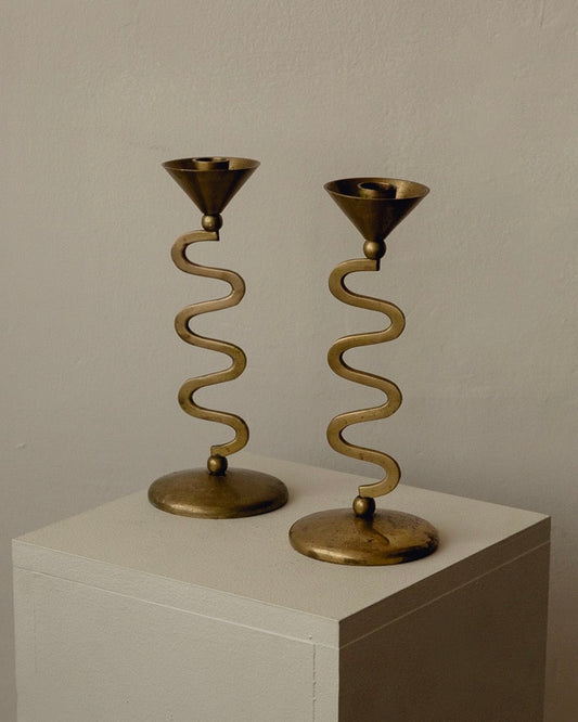 Wavy Brass Candle Holders