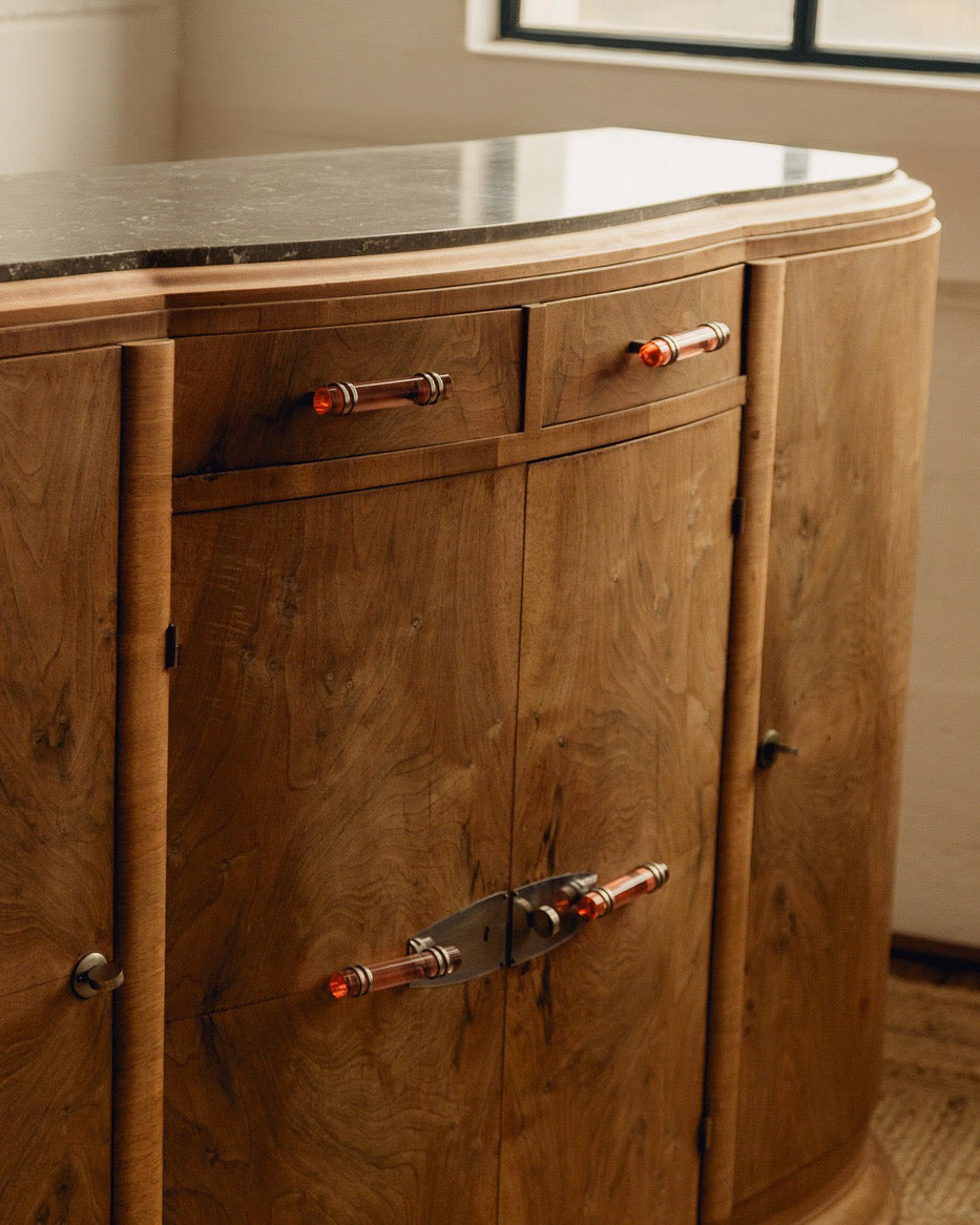 Marble Top Burl Art Deco Sideboard
