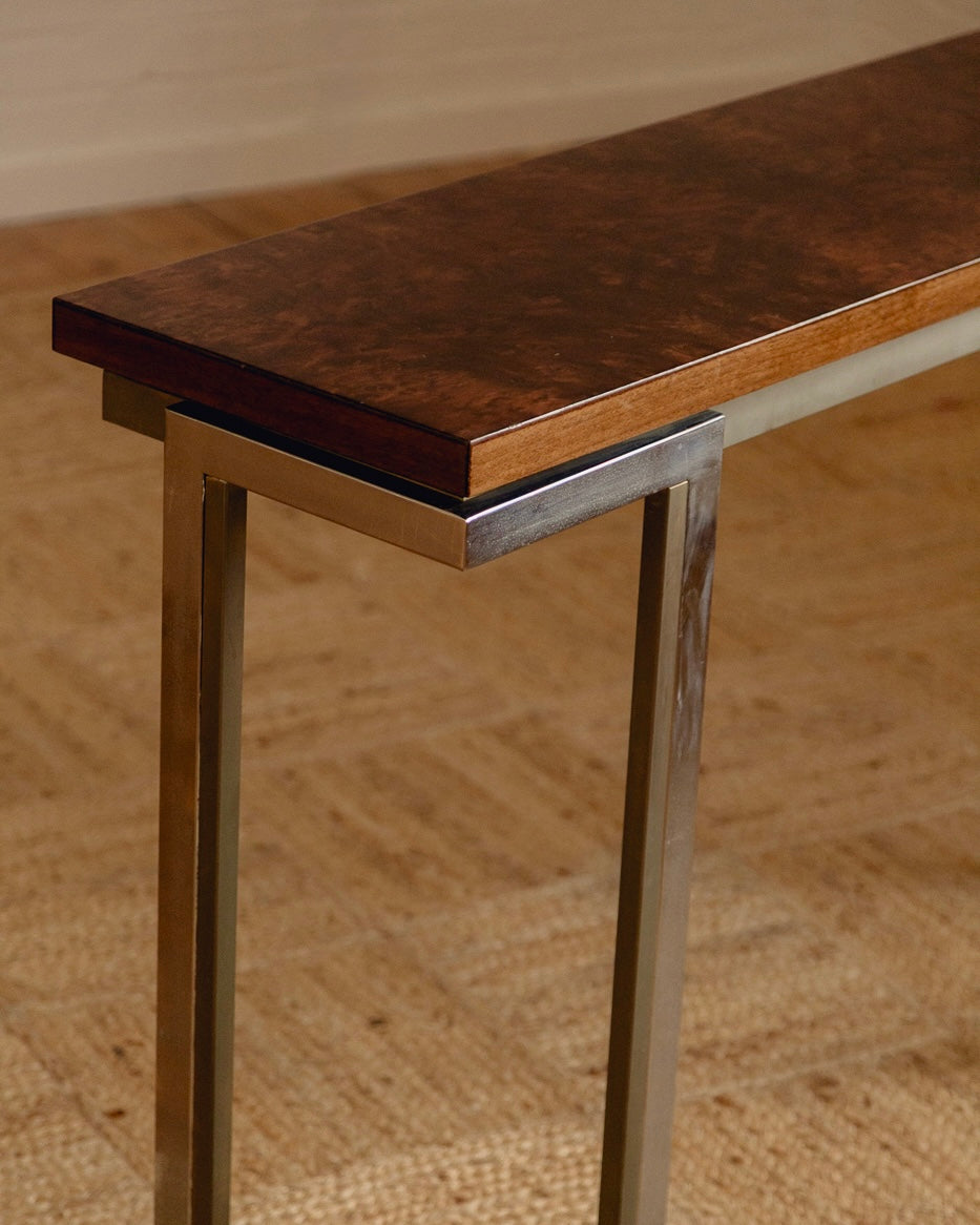 Burl Console Table Attributed to Guy Lefèvre for Maison Jansen