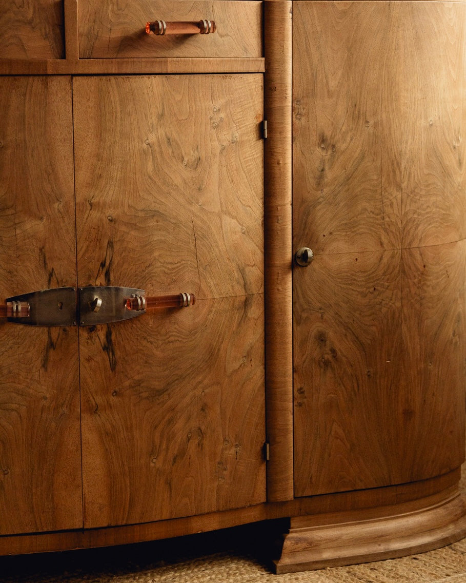 Marble Top Burl Art Deco Sideboard