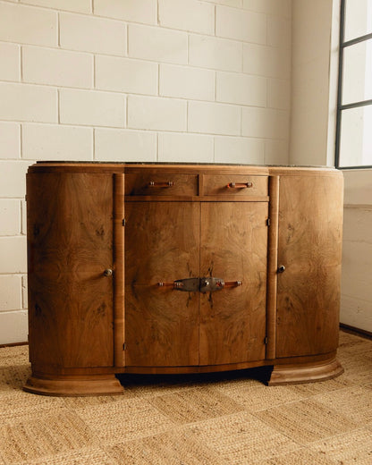 Marble Top Burl Art Deco Sideboard
