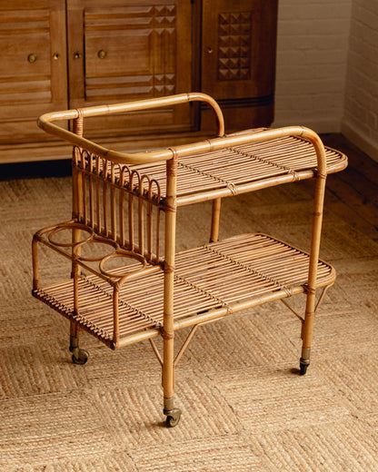 Italian Bamboo and Rattan Bar Cart