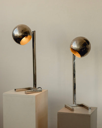 Pair Chrome Eyeball Lamps