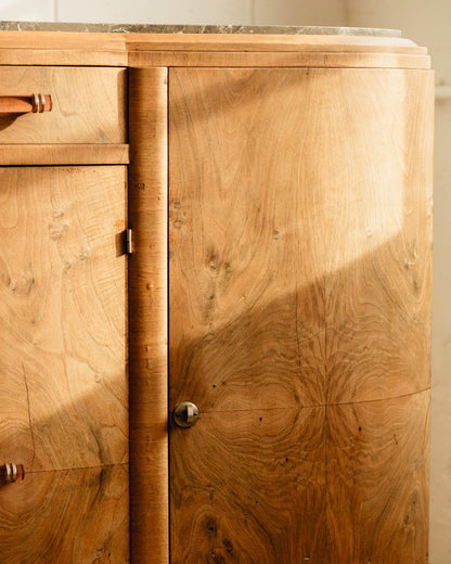 Marble Top Burl Art Deco Sideboard