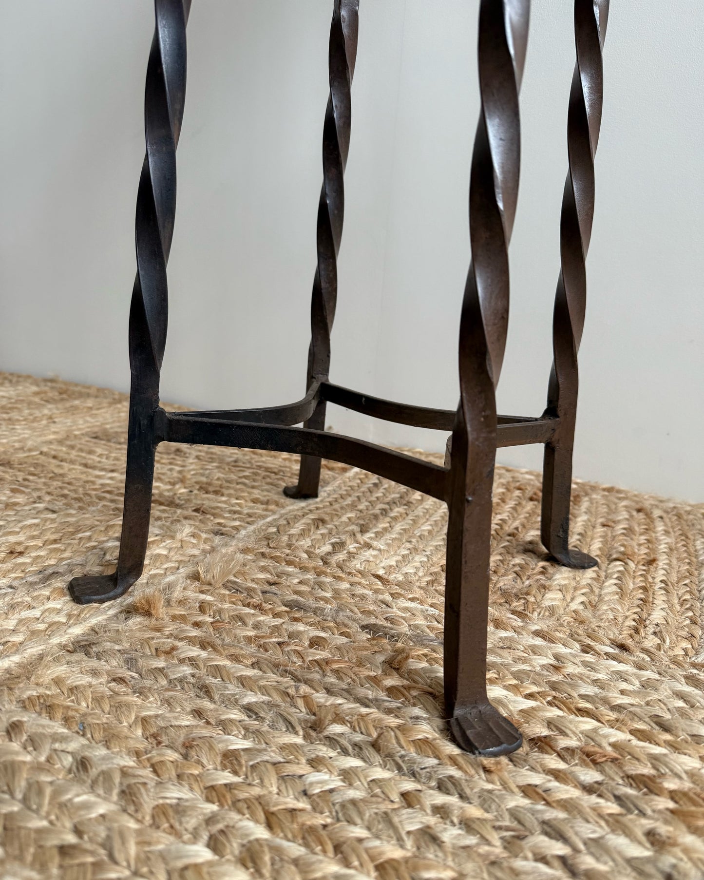 Pair French Twisted Iron Bar Stools