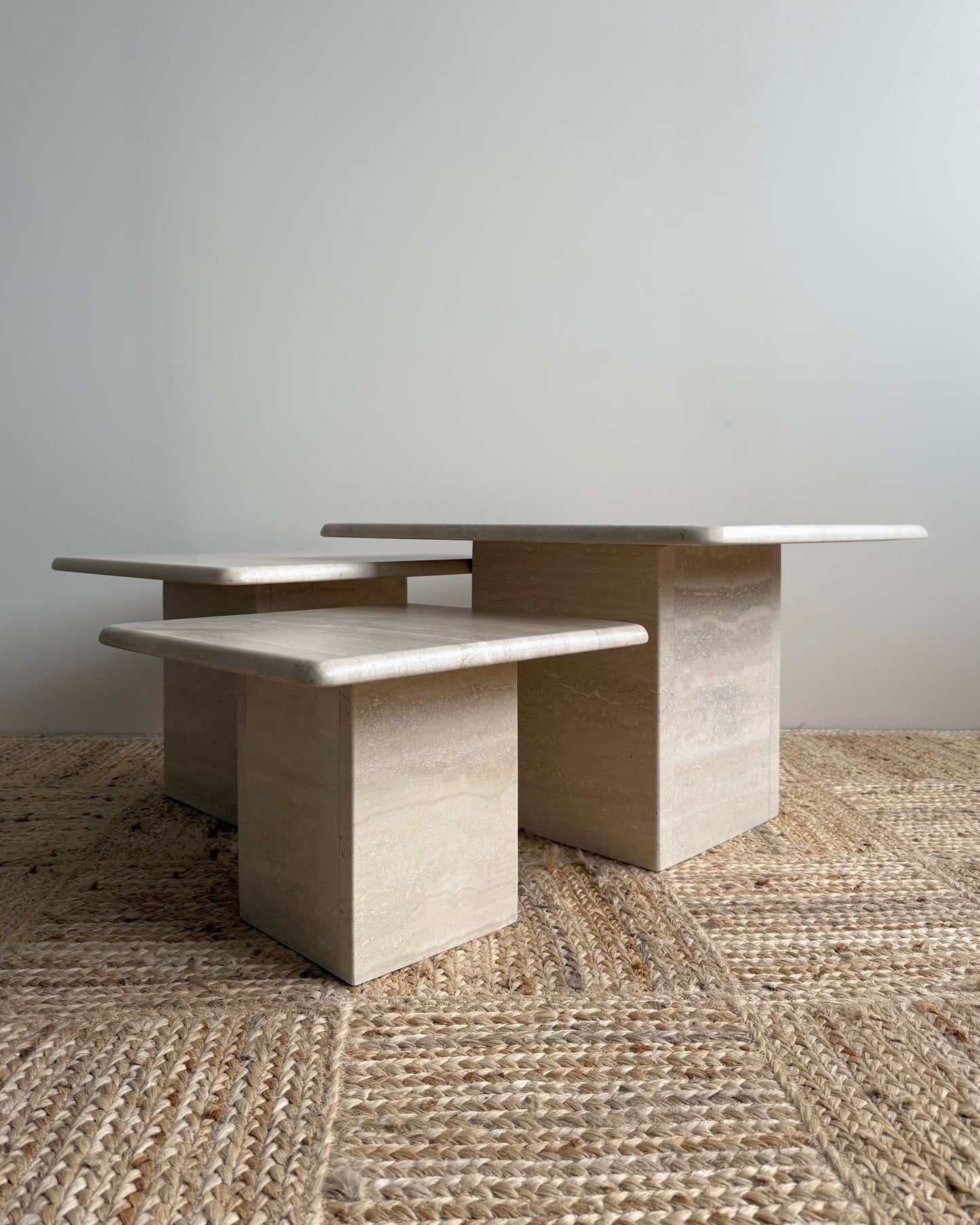 Set Of Three Travertine Nesting Tables