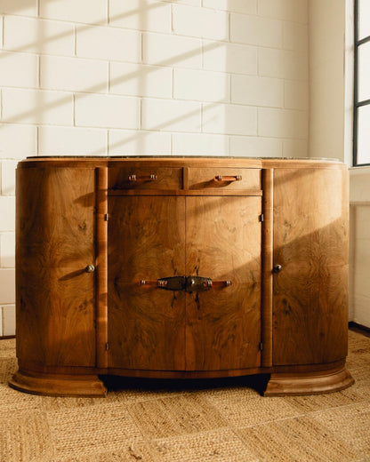 Marble Top Burl Art Deco Sideboard