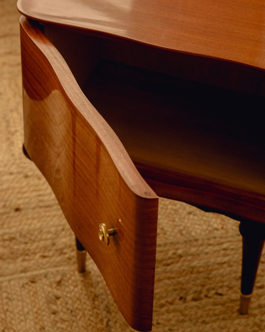 Pair Wavy Satinwood Bedside Tables