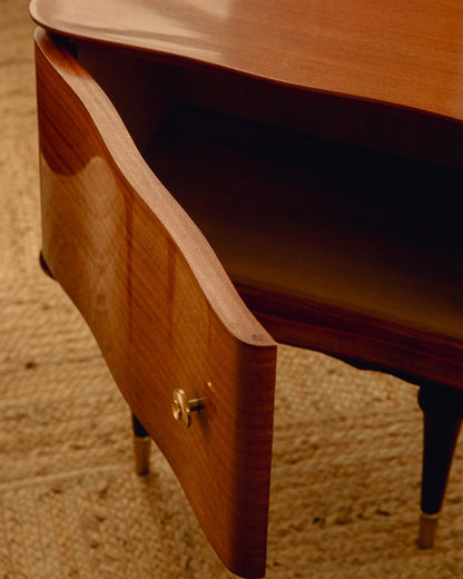 Pair Wavy Satinwood Bedside Tables