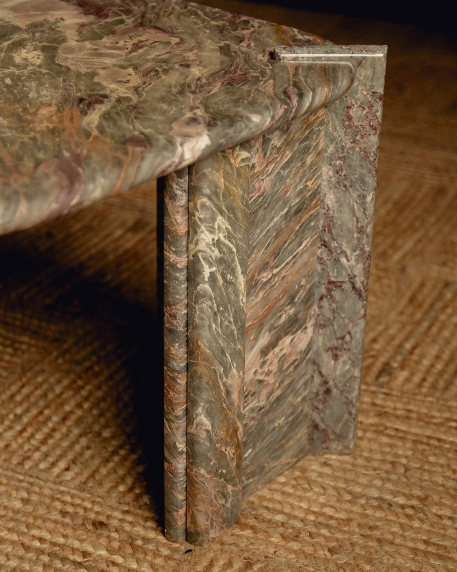 Green and Blush Italian Marble Coffee Table
