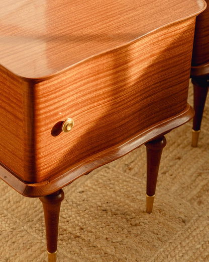 Pair Wavy Satinwood Bedside Tables