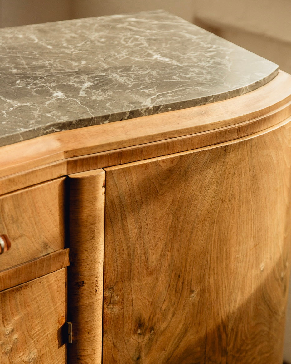 Marble Top Burl Art Deco Sideboard