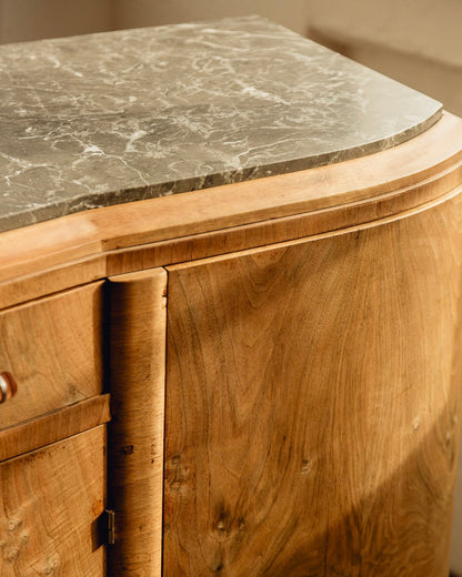 Marble Top Burl Art Deco Sideboard