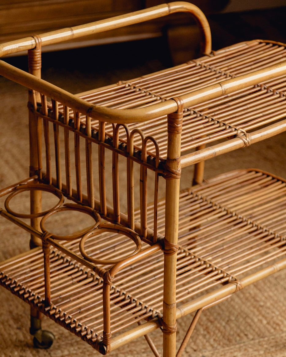 Italian Bamboo and Rattan Bar Cart