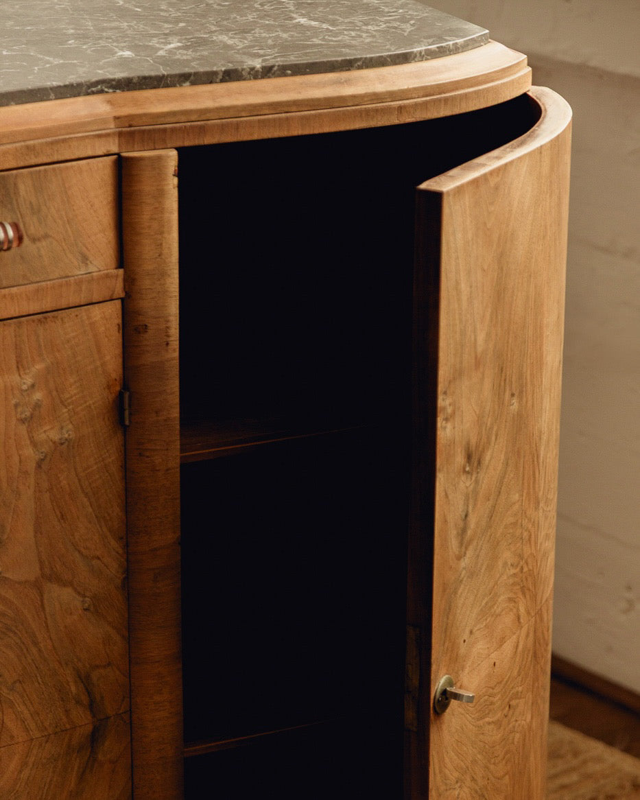 Marble Top Burl Art Deco Sideboard