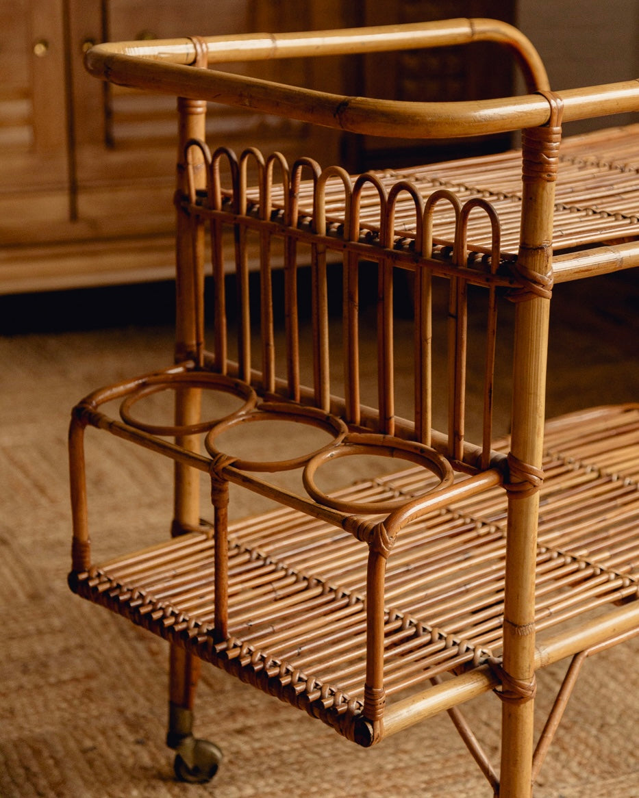 Italian Bamboo and Rattan Bar Cart