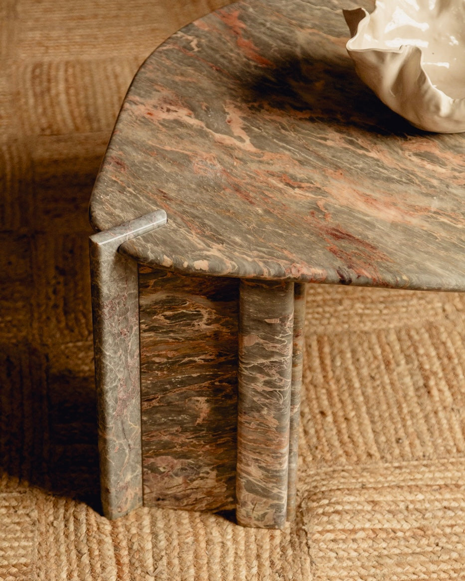 Green and Blush Italian Marble Coffee Table
