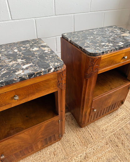 Marble Top Art Deco Bedside Tables