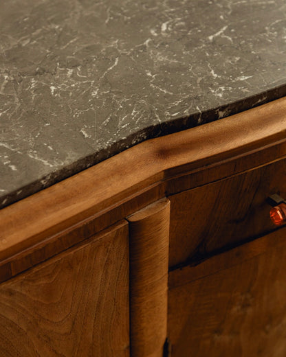 Marble Top Burl Art Deco Sideboard