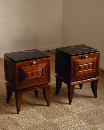 French Marble Top Bedside Tables