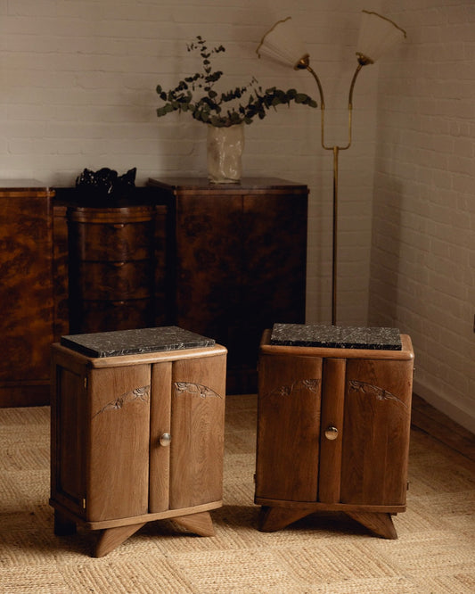 Pair Marble Top Bedside Tables