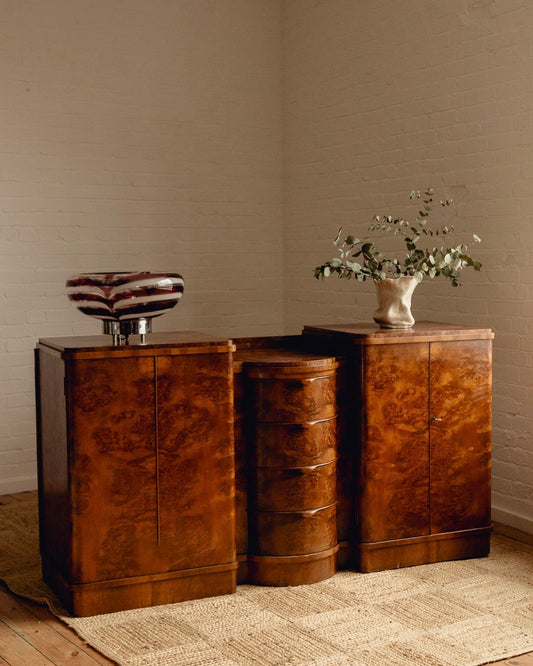 Art Deco Burl Walnut Sideboard