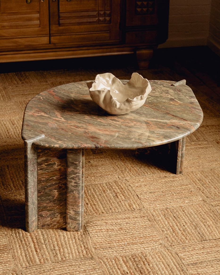 Green and Blush Italian Marble Coffee Table