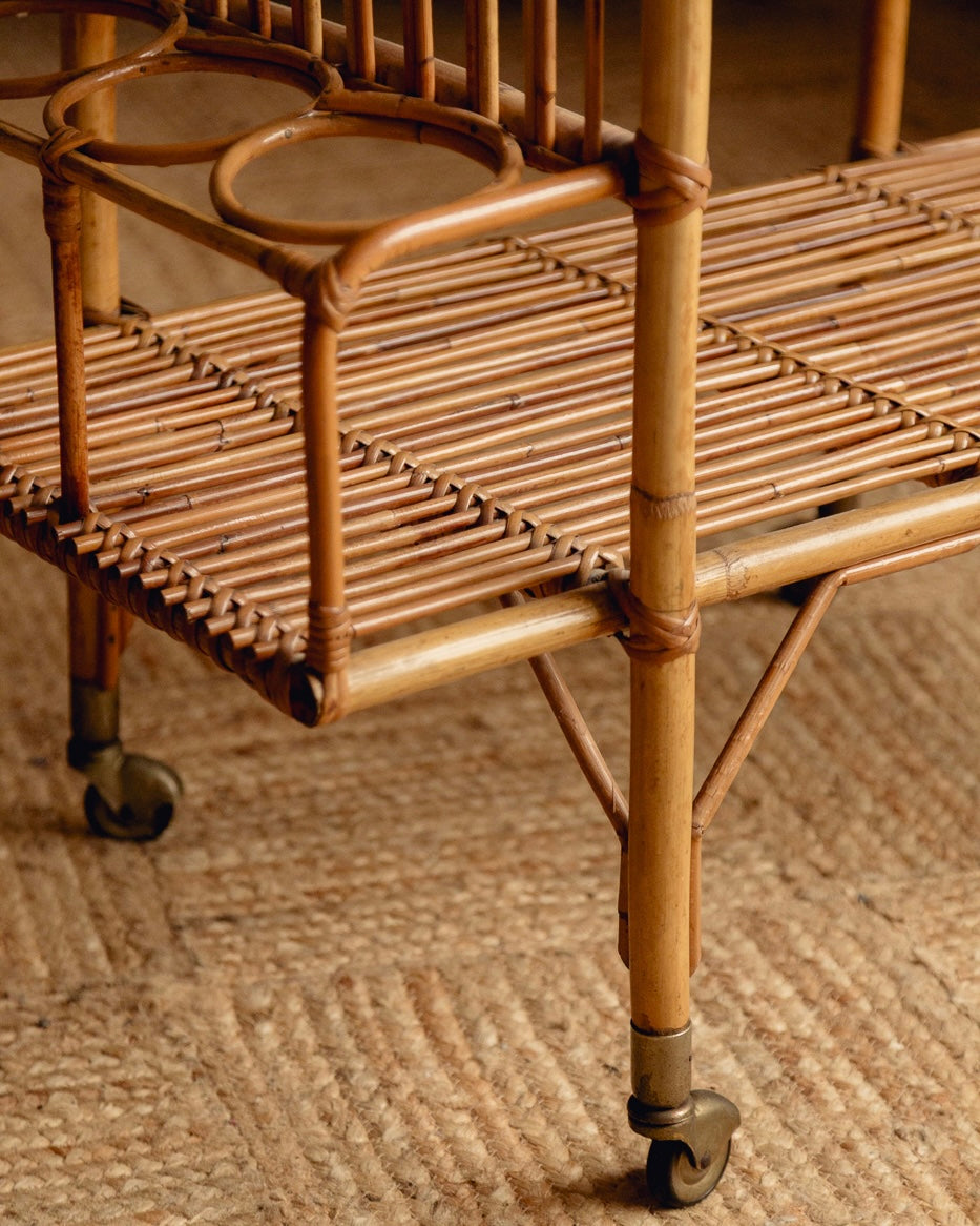 Italian Bamboo and Rattan Bar Cart