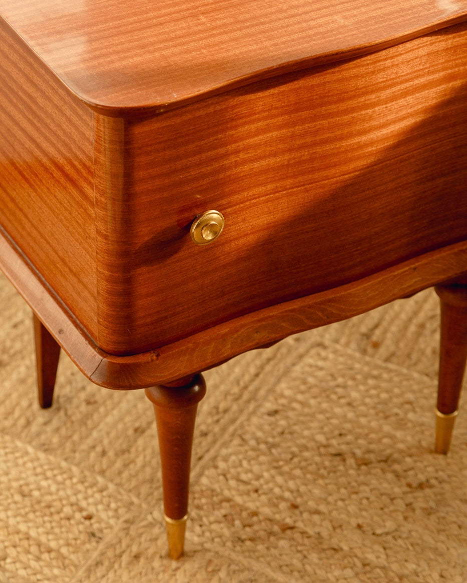 Pair Wavy Satinwood Bedside Tables