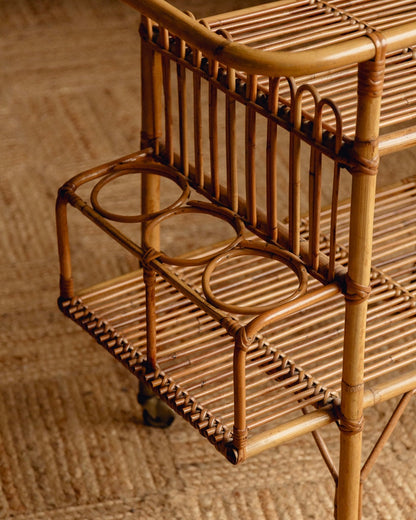 Italian Bamboo and Rattan Bar Cart
