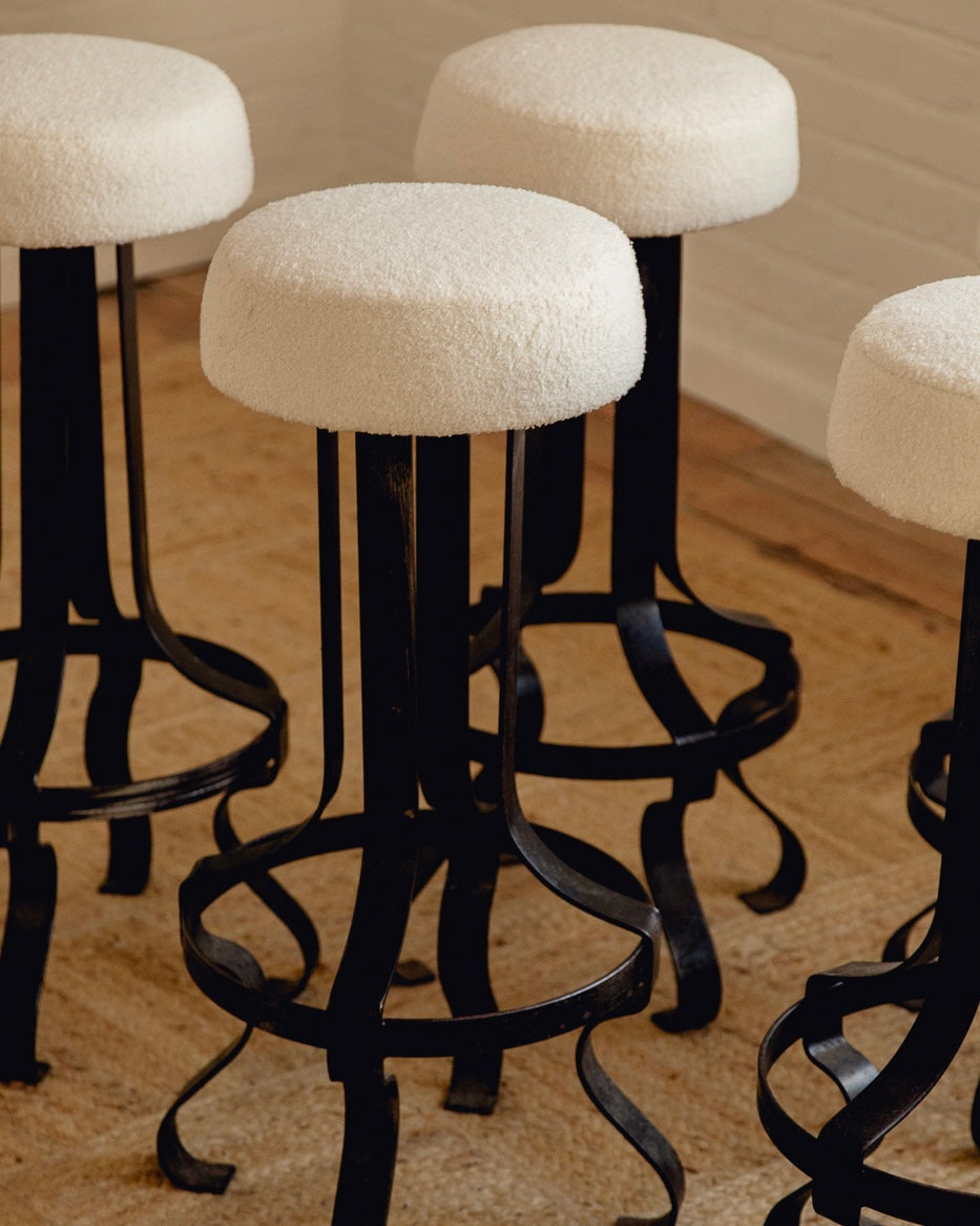 French Wrought Iron Wavy Stools - Set Of Three