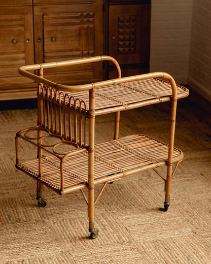 Italian Bamboo and Rattan Bar Cart