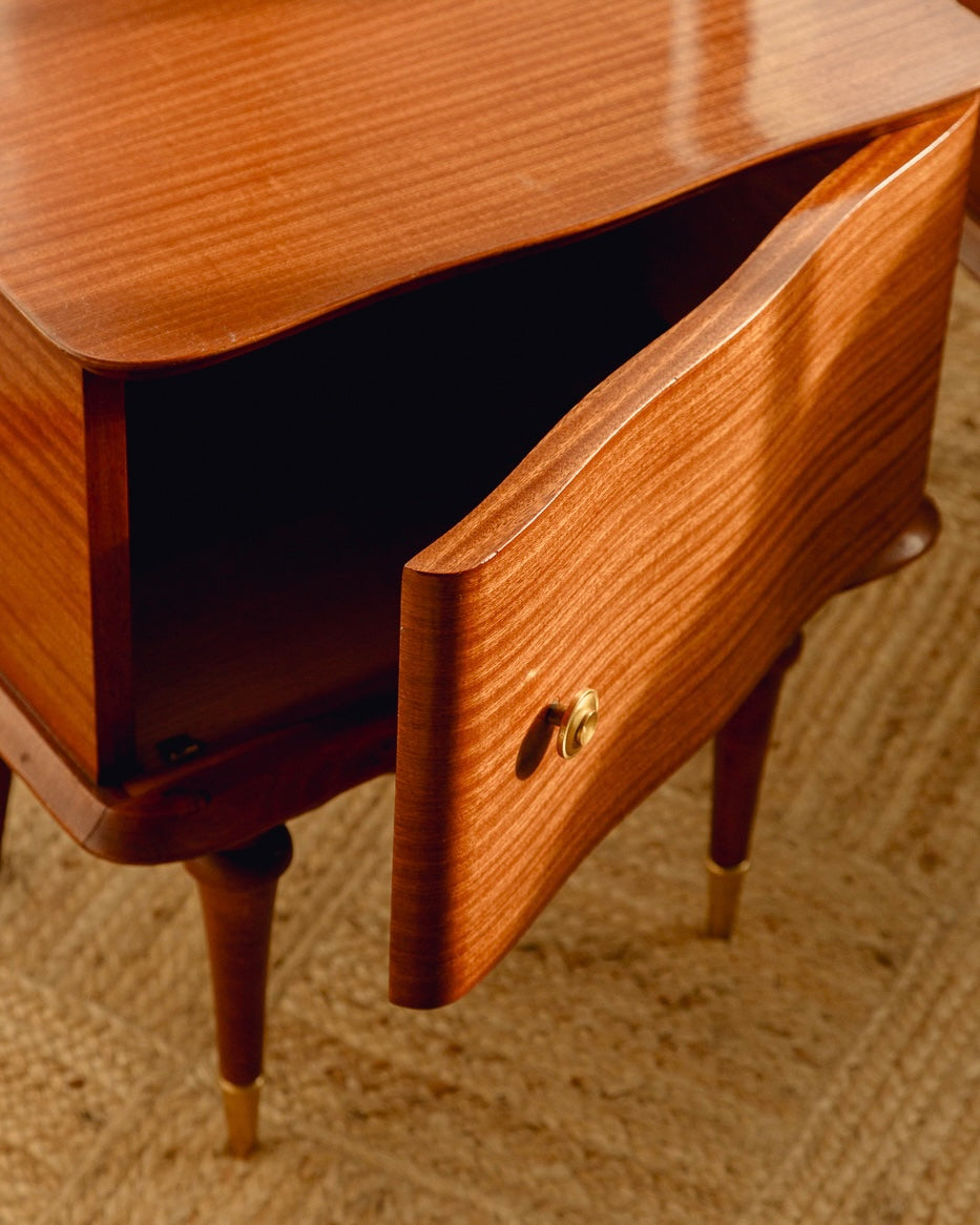 Pair Wavy Satinwood Bedside Tables