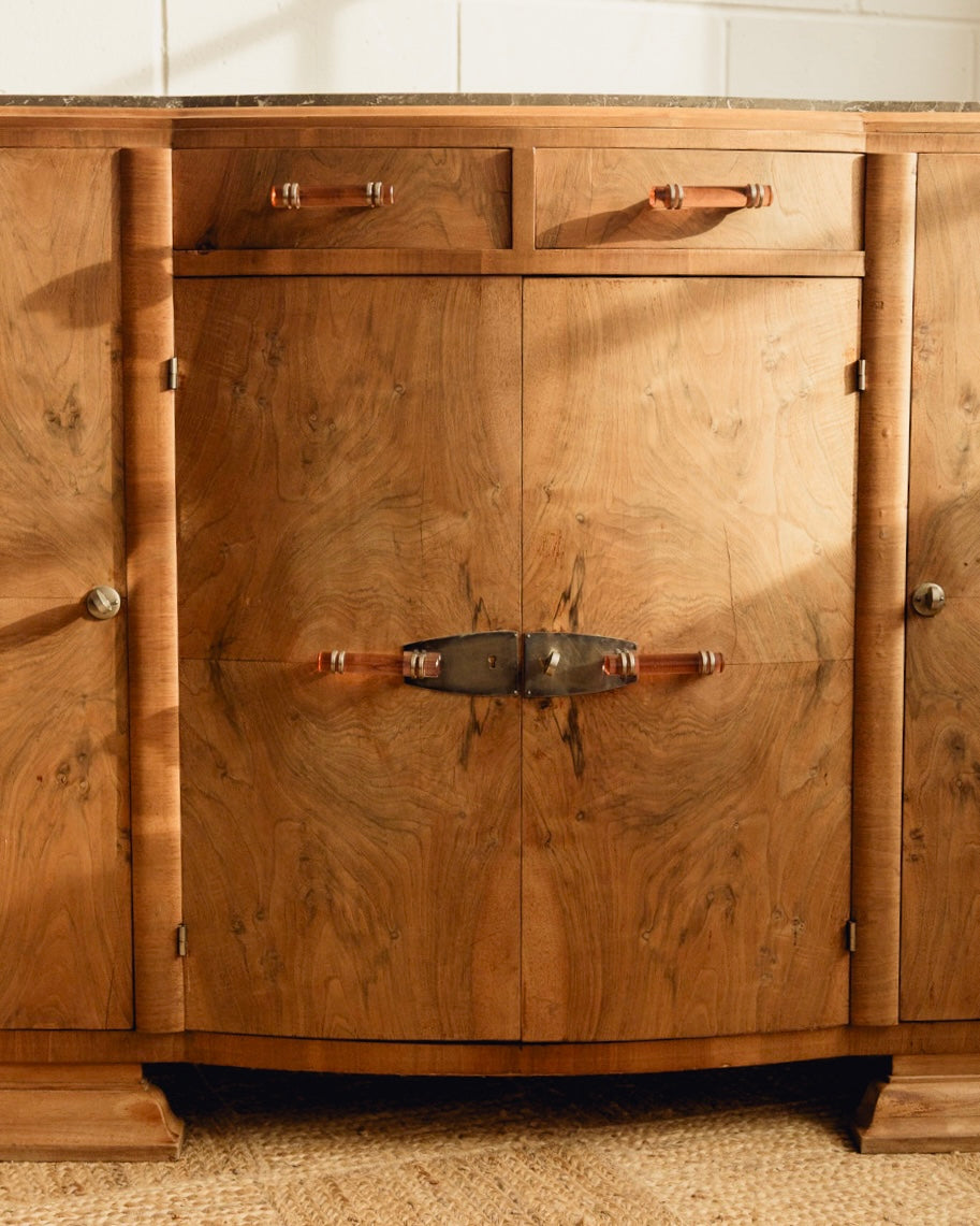 Marble Top Burl Art Deco Sideboard