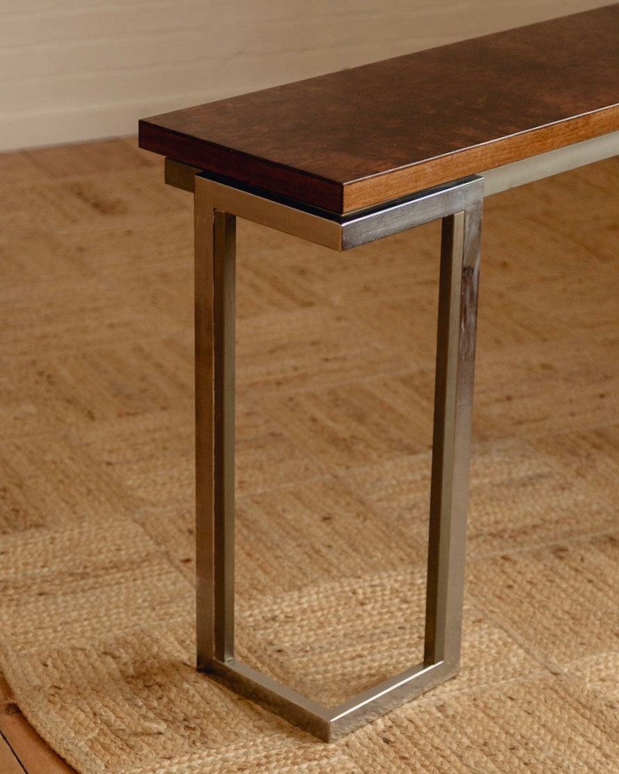 Burl Console Table Attributed to Guy Lefèvre for Maison Jansen