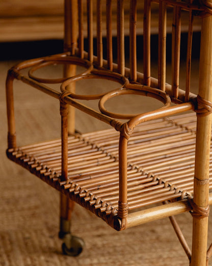 Italian Bamboo and Rattan Bar Cart