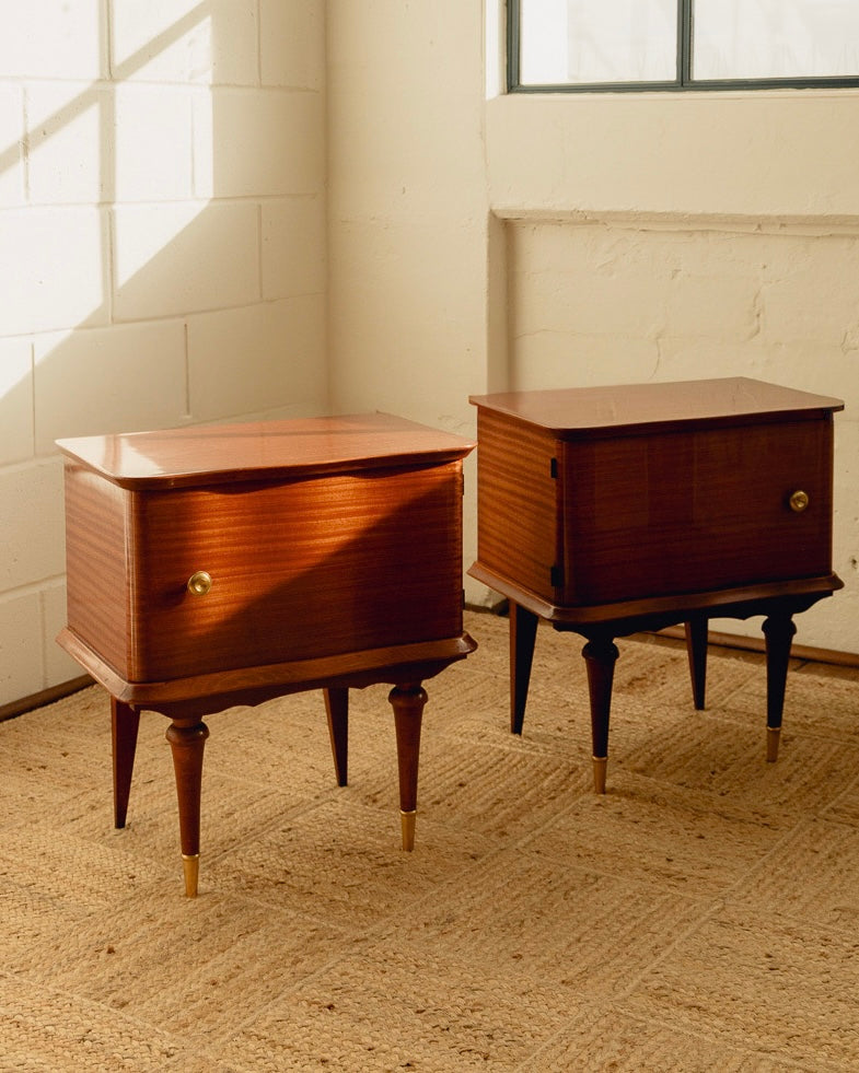 Pair Wavy Satinwood Bedside Tables