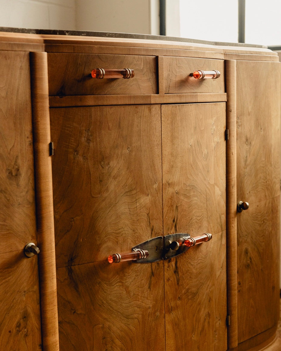 Marble Top Burl Art Deco Sideboard