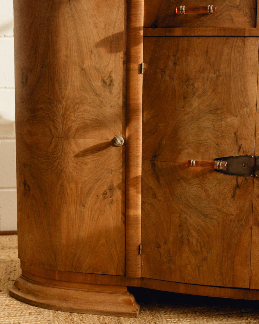 Marble Top Burl Art Deco Sideboard