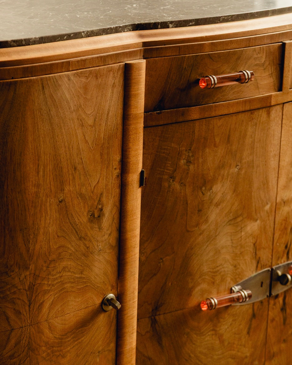 Marble Top Burl Art Deco Sideboard