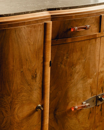 Marble Top Burl Art Deco Sideboard