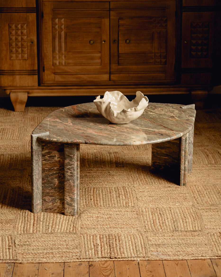 Green and Blush Italian Marble Coffee Table