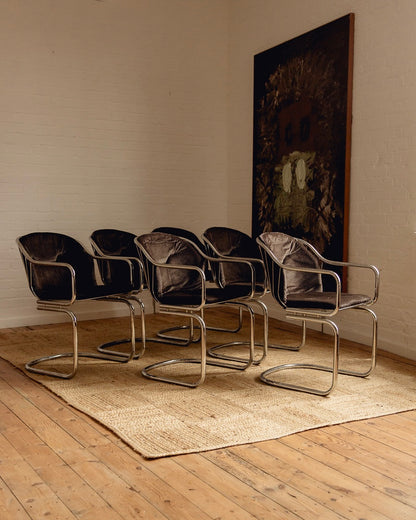 Chrome Dining Chairs Attributed to Gastone Rinaldi for Rima 1970s
