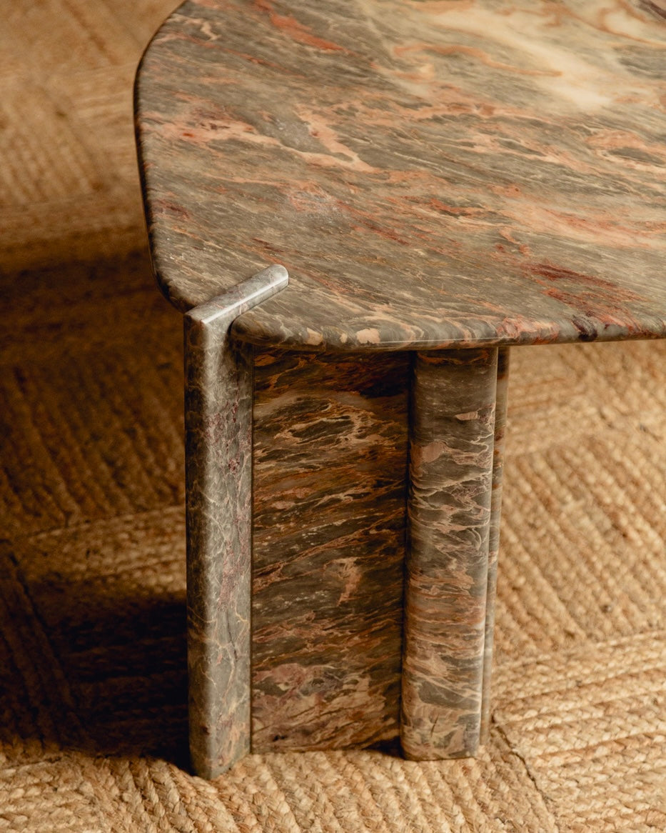 Green and Blush Italian Marble Coffee Table