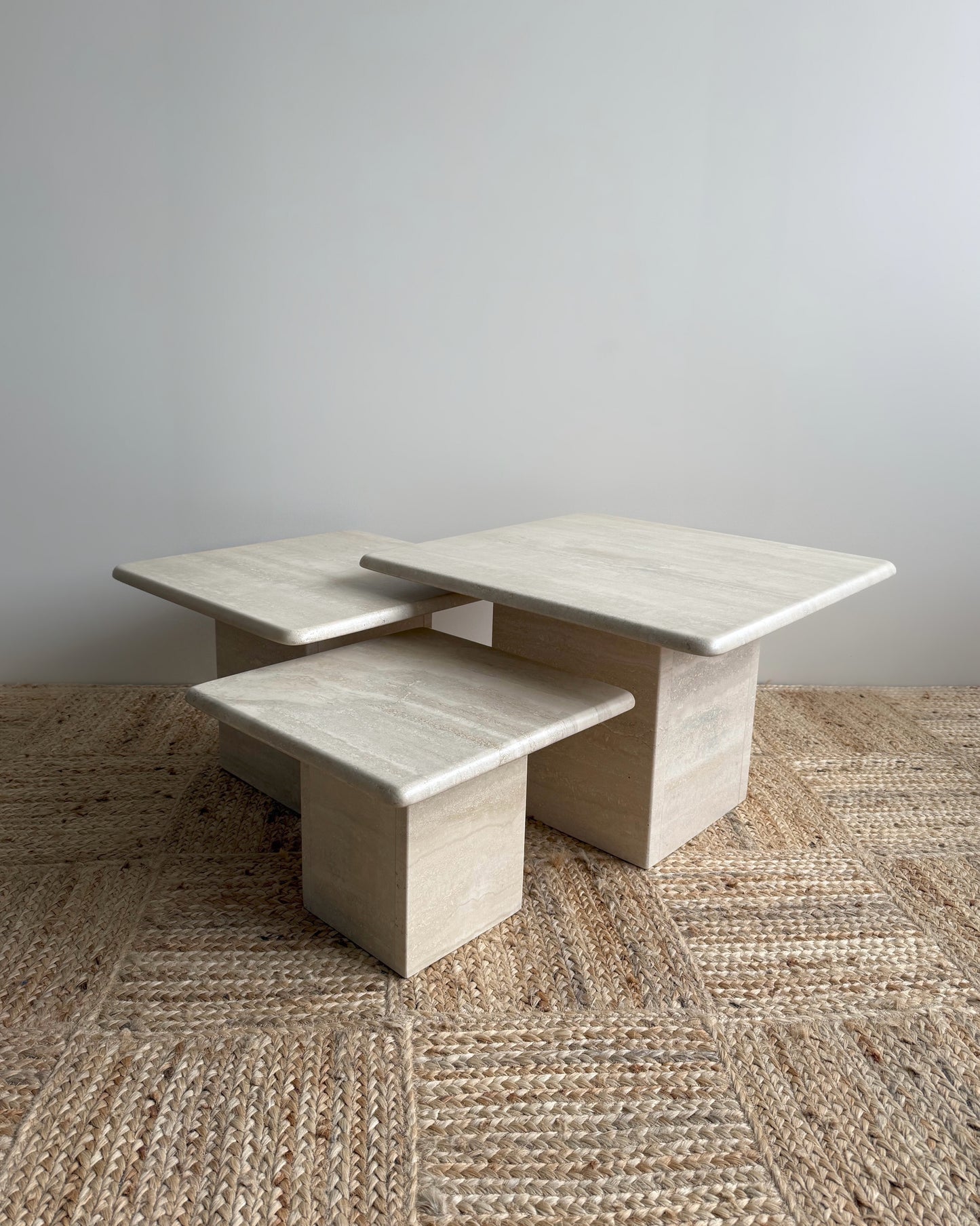 Set Of Three Travertine Nesting Tables