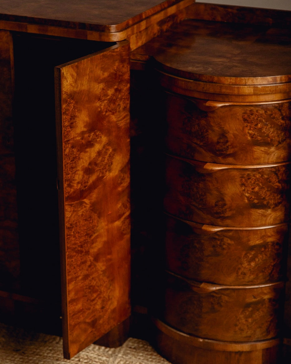Art Deco Burl Walnut Sideboard